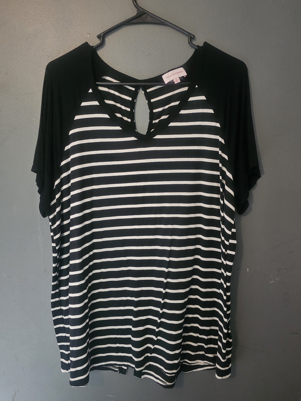 Black & White Striped Short Sleeve Keyhole Tee